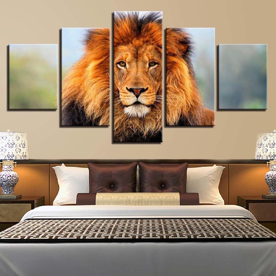Majestic Lion 5 Piece Multi Panel Canvas Wall Art Frame-Original Frame