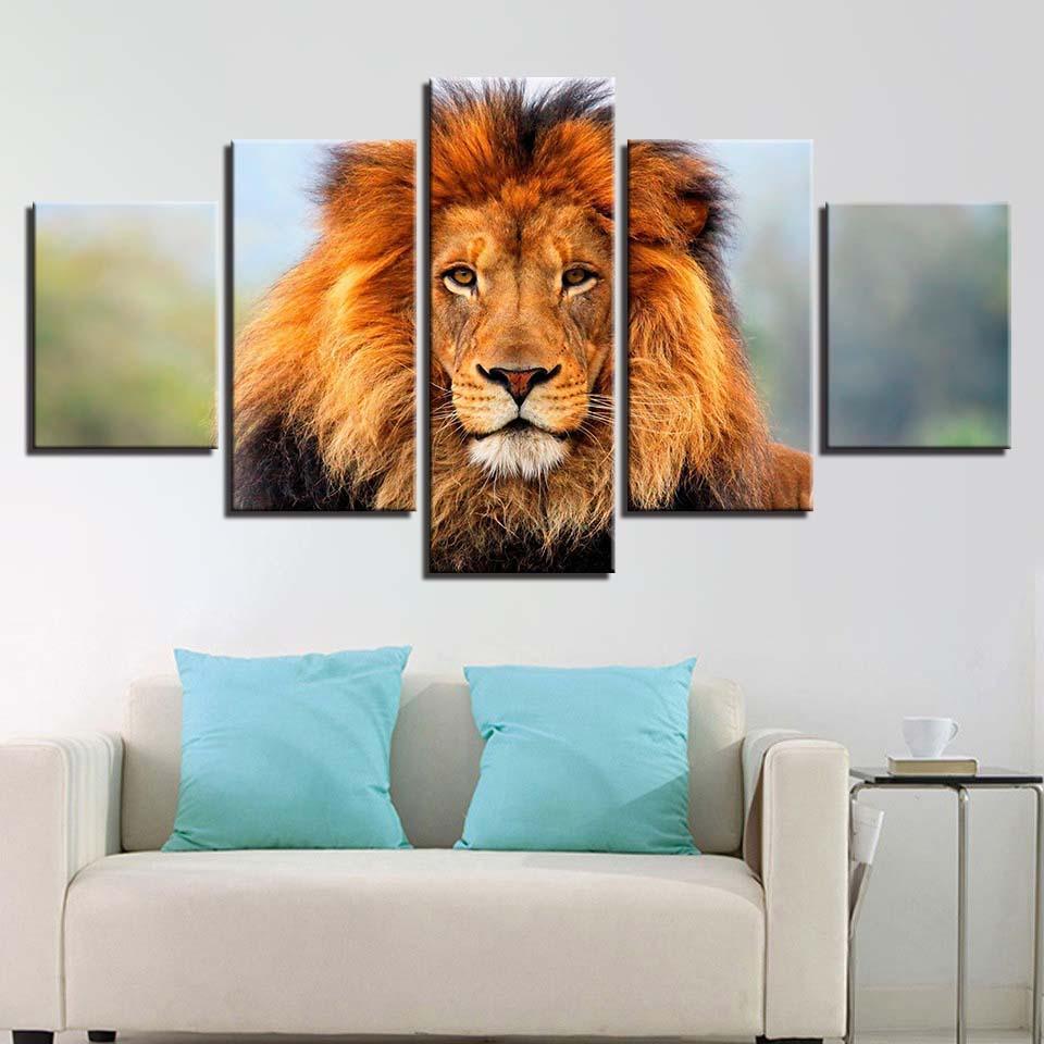 Majestic Lion 5 Piece Multi Panel Canvas Wall Art Frame-Original Frame