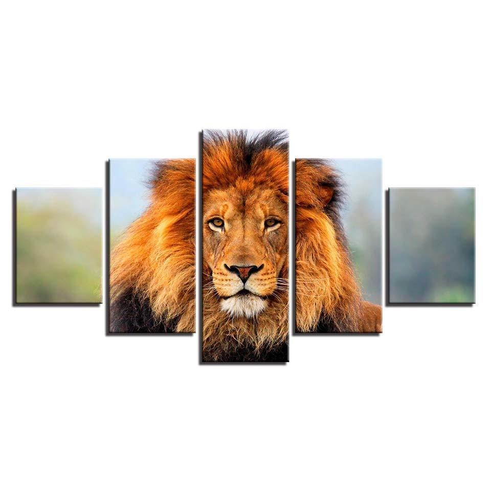 Majestic Lion 5 Piece Multi Panel Canvas Wall Art Frame-Original Frame