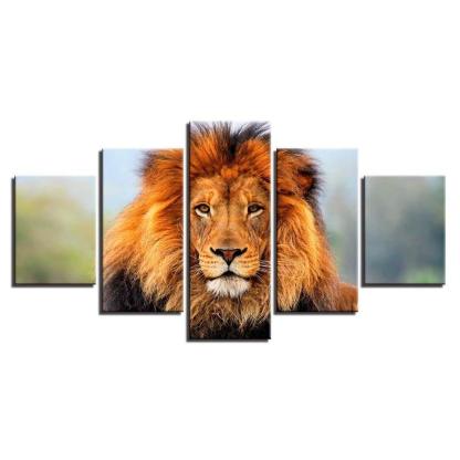 Majestic Lion 5 Piece Multi Panel Canvas Wall Art Frame-Original Frame