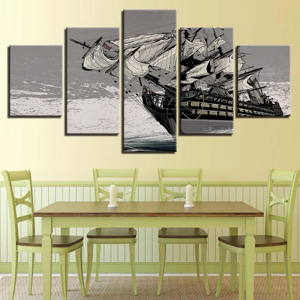 Sailing Boat 5 Piece HD Multi Panel Canvas Wall Art Frame-Original Frame
