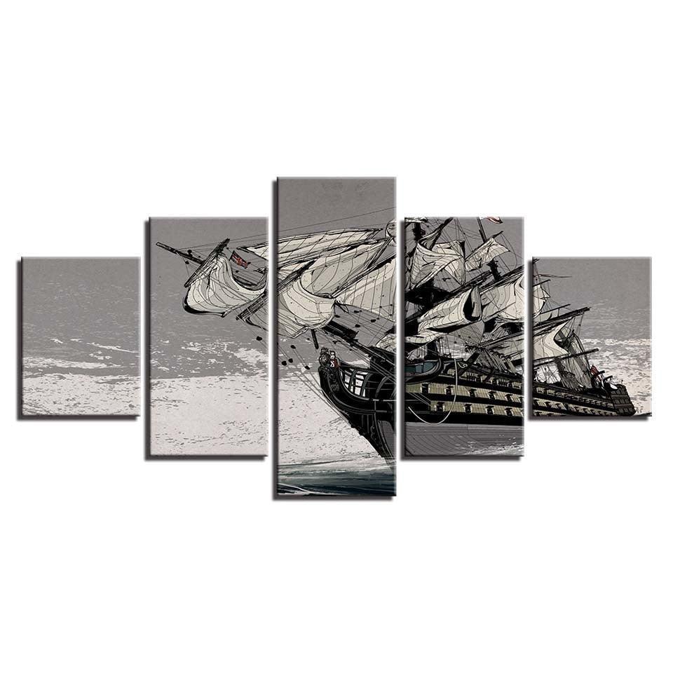 Sailing Boat 5 Piece HD Multi Panel Canvas Wall Art Frame-Original Frame