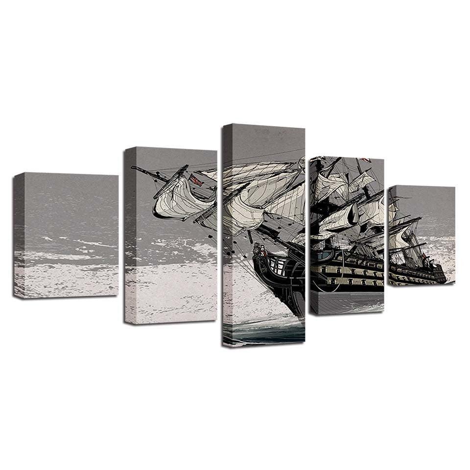Sailing Boat 5 Piece HD Multi Panel Canvas Wall Art Frame-Original Frame