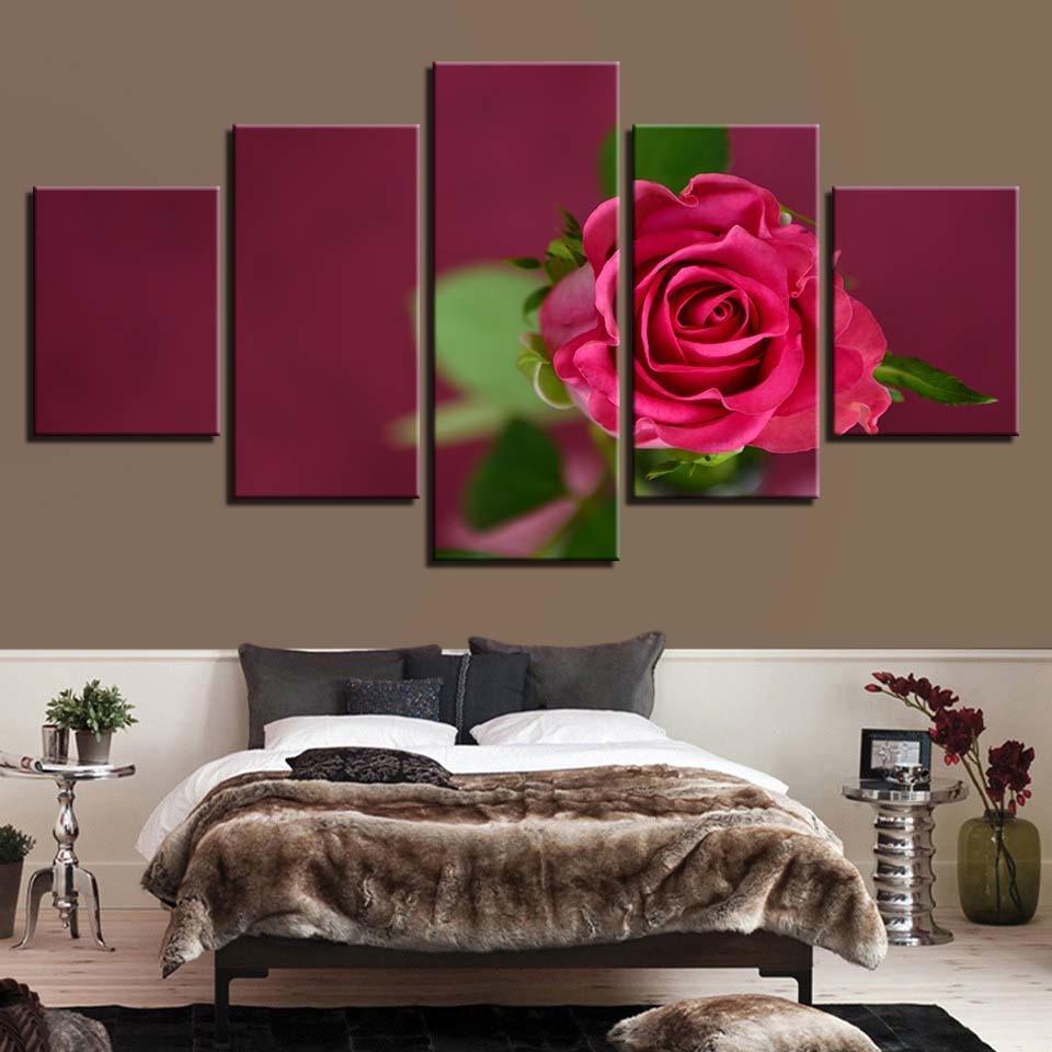 Beautiful Red Rose Flower 5 Piece HD Multi Panel Canvas Wall Art Frame-Original Frame