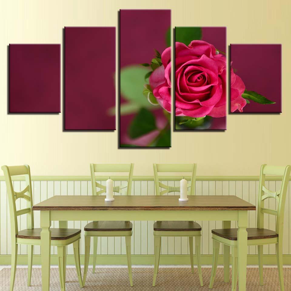 Beautiful Red Rose Flower 5 Piece HD Multi Panel Canvas Wall Art Frame-Original Frame