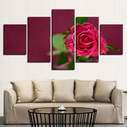 Beautiful Red Rose Flower 5 Piece HD Multi Panel Canvas Wall Art Frame-Original Frame