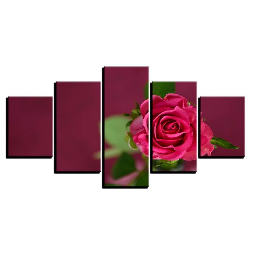 Beautiful Red Rose Flower 5 Piece HD Multi Panel Canvas Wall Art Frame-Original Frame