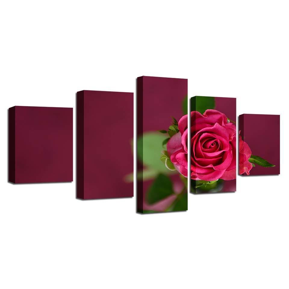 Beautiful Red Rose Flower 5 Piece HD Multi Panel Canvas Wall Art Frame-Original Frame