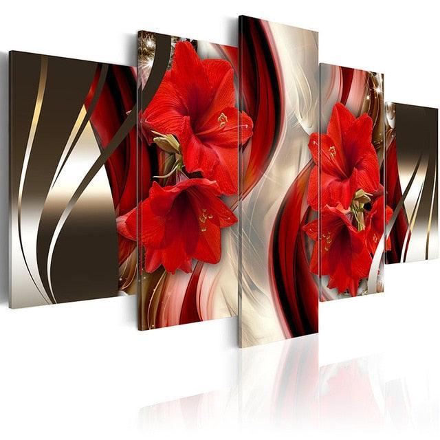 Flower Lily 5 Piece HD Multi Panel Canvas Wall Art Frame-Original Frame