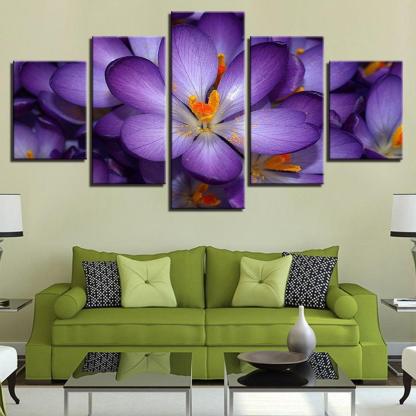 Purple Flowers 5 Piece HD Multi Panel Canvas Wall Art-Original Frame