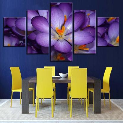 Purple Flowers 5 Piece HD Multi Panel Canvas Wall Art-Original Frame