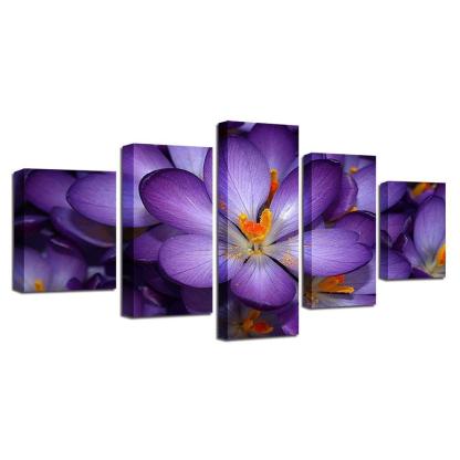 Purple Flowers 5 Piece HD Multi Panel Canvas Wall Art-Original Frame