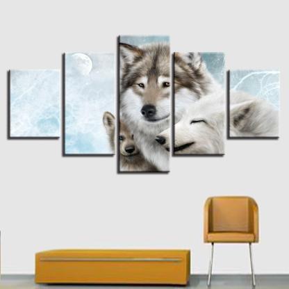 Wolf Family 5 Piece HD Multi Panel Canvas Wall Art Frame-Original Frame