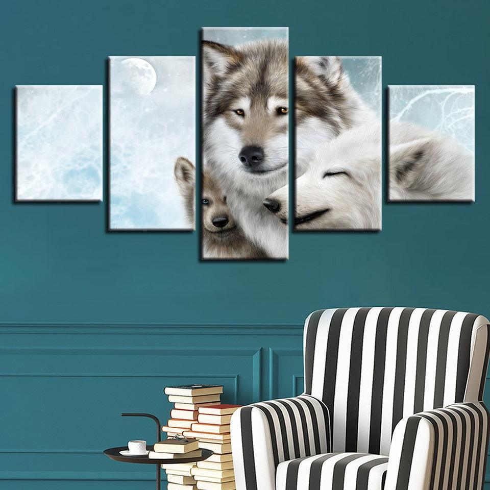 Wolf Family 5 Piece HD Multi Panel Canvas Wall Art Frame-Original Frame
