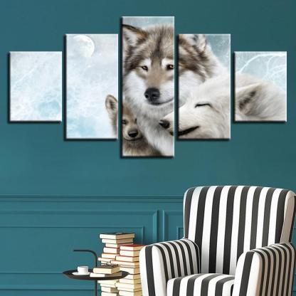 Wolf Family 5 Piece HD Multi Panel Canvas Wall Art Frame-Original Frame
