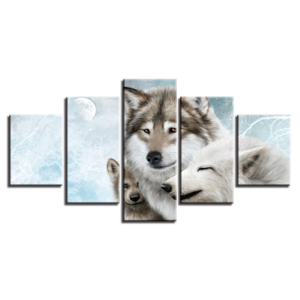 Wolf Family 5 Piece HD Multi Panel Canvas Wall Art Frame-Original Frame