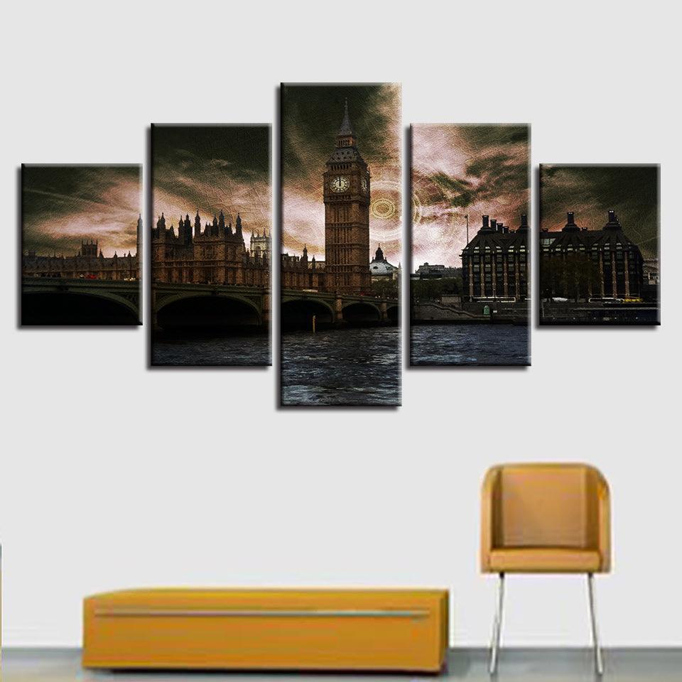 London Big Ben 5 Piece HD Multi Panel Canvas Wall Art Frame-Original Frame