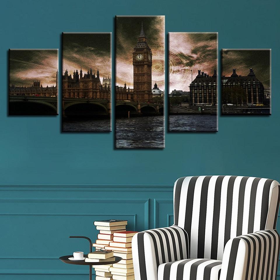 London Big Ben 5 Piece HD Multi Panel Canvas Wall Art Frame-Original Frame