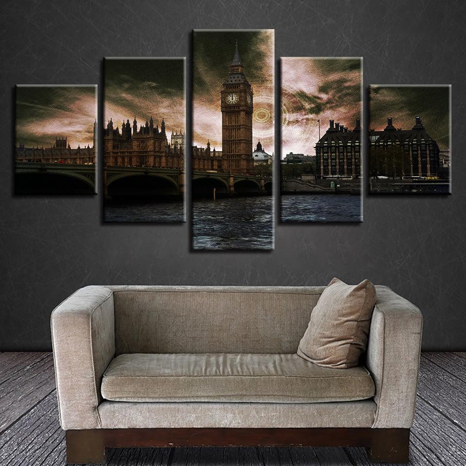London Big Ben 5 Piece HD Multi Panel Canvas Wall Art Frame-Original Frame