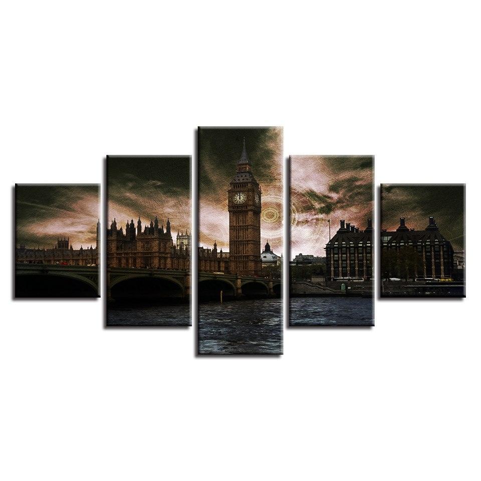 London Big Ben 5 Piece HD Multi Panel Canvas Wall Art Frame-Original Frame