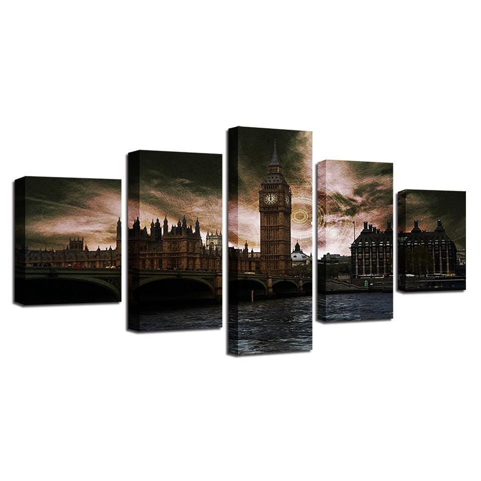 London Big Ben 5 Piece HD Multi Panel Canvas Wall Art Frame-Original Frame