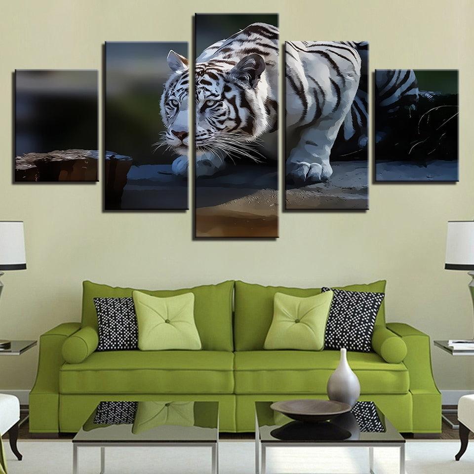 White Tiger 5 Piece HD Multi Panel Canvas Wall Art Frame-Original Frame