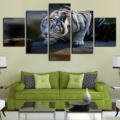 White Tiger 5 Piece HD Multi Panel Canvas Wall Art Frame-Original Frame