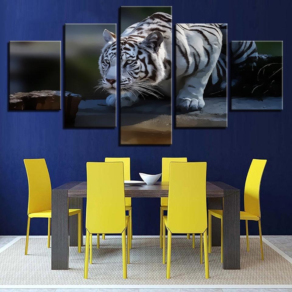 White Tiger 5 Piece HD Multi Panel Canvas Wall Art Frame-Original Frame