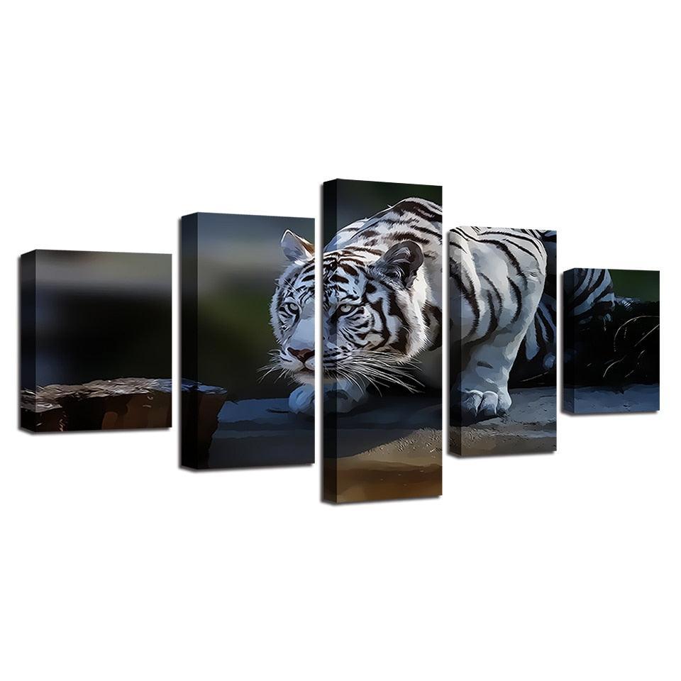 White Tiger 5 Piece HD Multi Panel Canvas Wall Art Frame-Original Frame