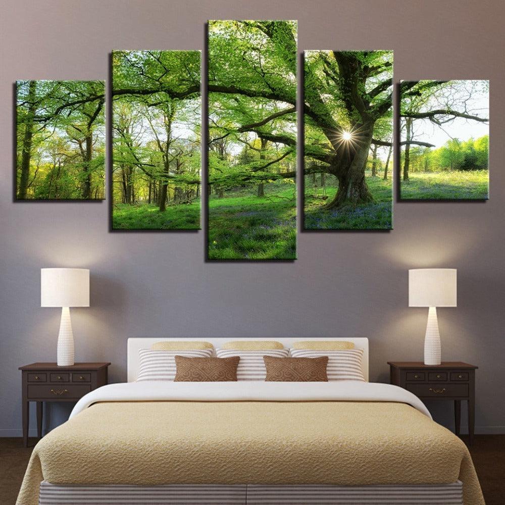 Trees Forest 5 Piece HD Multi Panel Canvas Wall Art-Original Frame