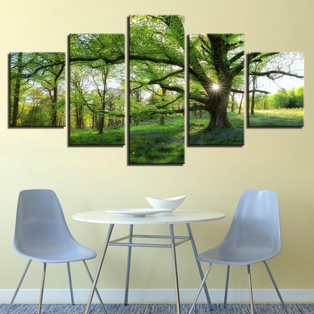 Trees Forest 5 Piece HD Multi Panel Canvas Wall Art-Original Frame