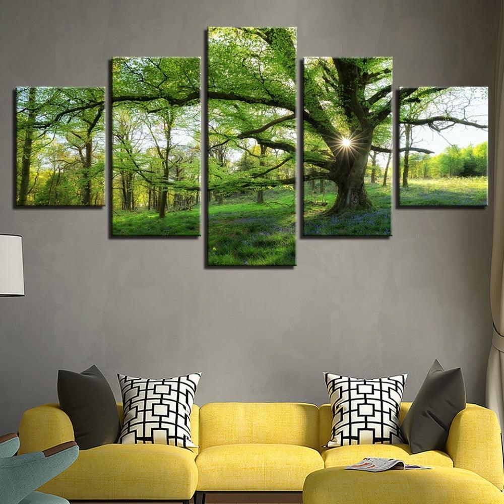 Trees Forest 5 Piece HD Multi Panel Canvas Wall Art-Original Frame