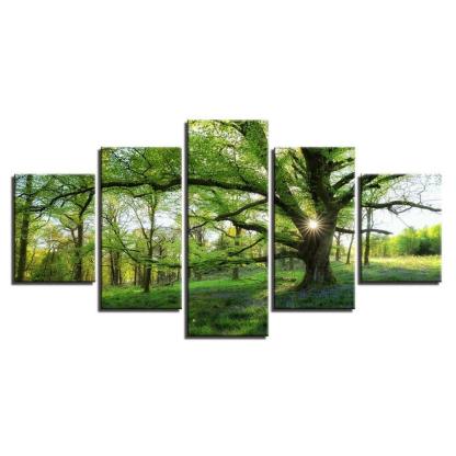 Trees Forest 5 Piece HD Multi Panel Canvas Wall Art-Original Frame