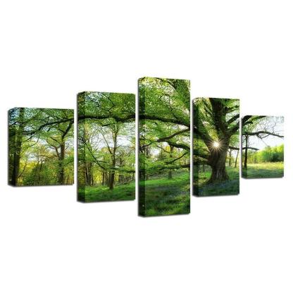 Trees Forest 5 Piece HD Multi Panel Canvas Wall Art-Original Frame