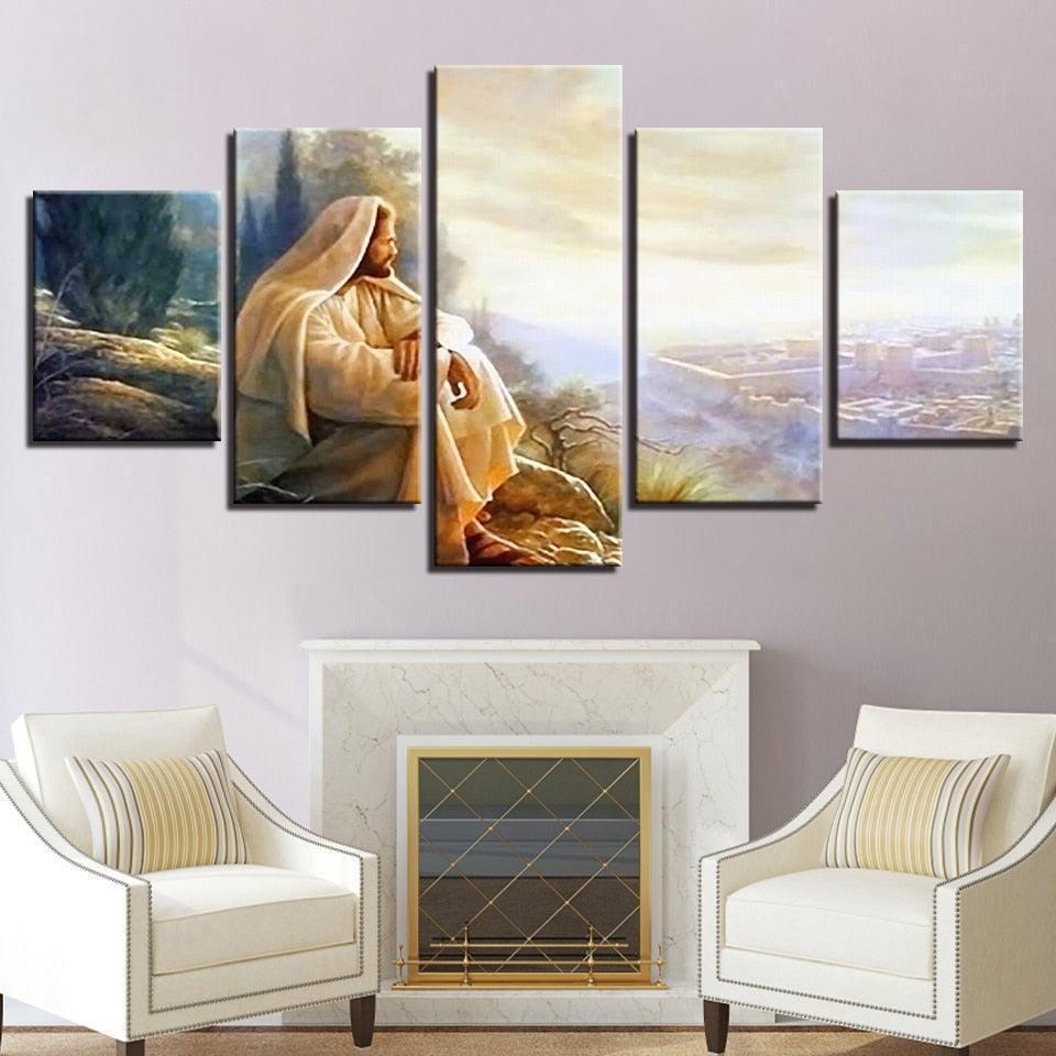 Glory To God 5 Piece HD Multi Panel Canvas Wall Art Frame-Original Frame