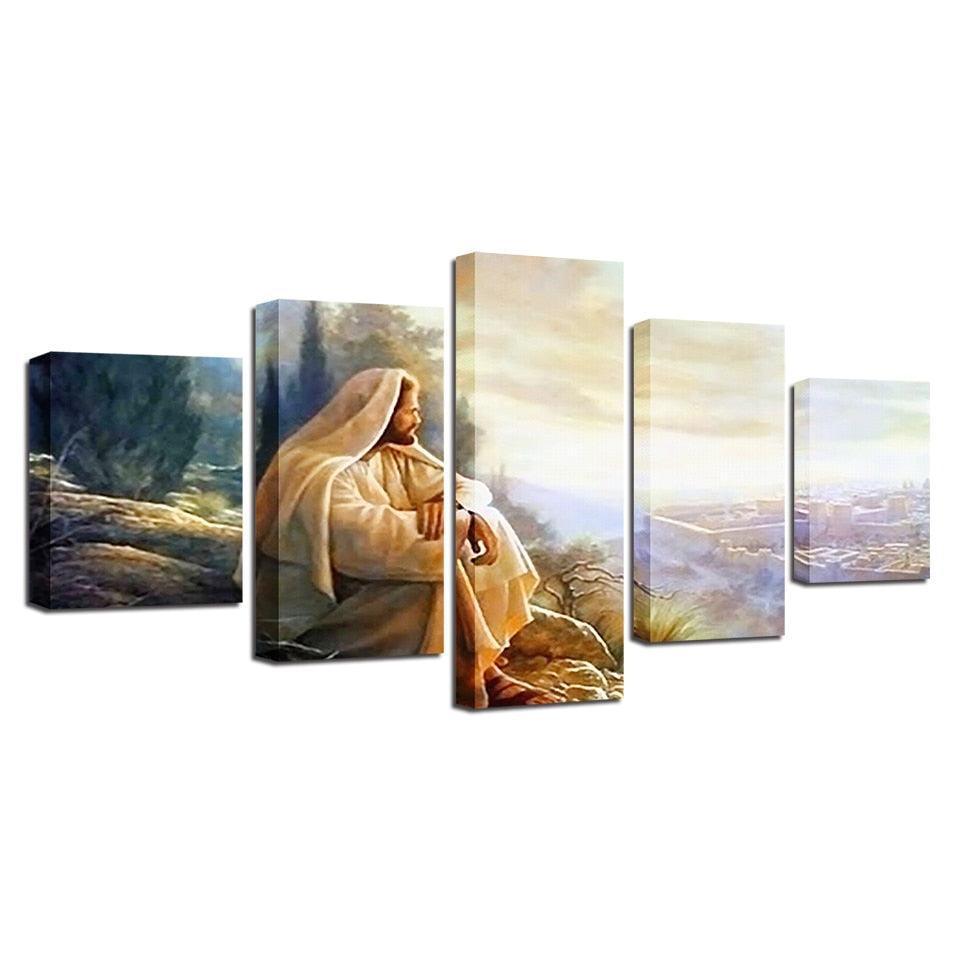Glory To God 5 Piece HD Multi Panel Canvas Wall Art Frame-Original Frame