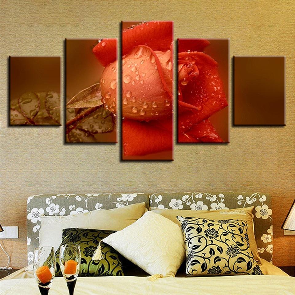 Orange Rose 5 Piece HD Multi Panel Canvas Wall Art Frame-Original Frame