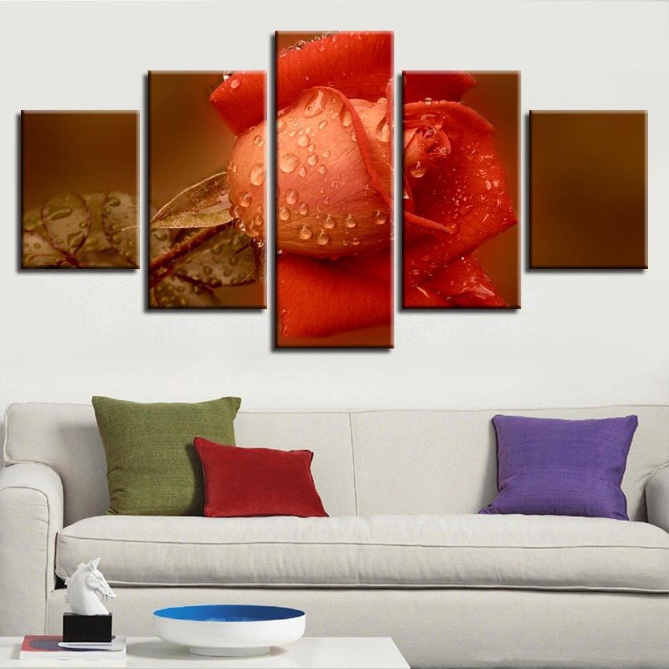 Orange Rose 5 Piece HD Multi Panel Canvas Wall Art Frame-Original Frame