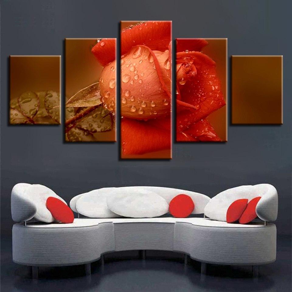 Orange Rose 5 Piece HD Multi Panel Canvas Wall Art Frame-Original Frame