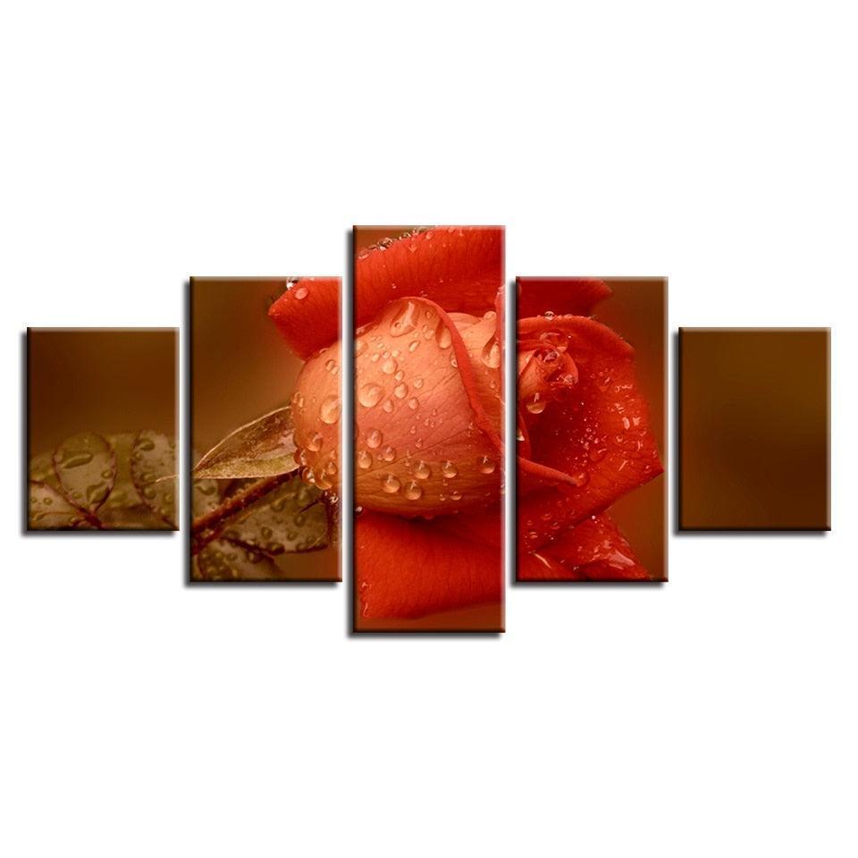 Orange Rose 5 Piece HD Multi Panel Canvas Wall Art Frame-Original Frame