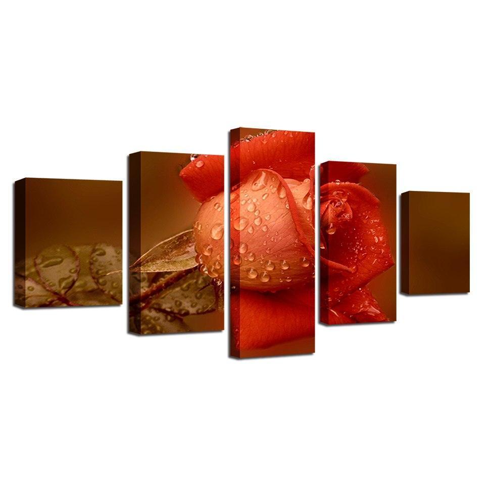 Orange Rose 5 Piece HD Multi Panel Canvas Wall Art Frame-Original Frame