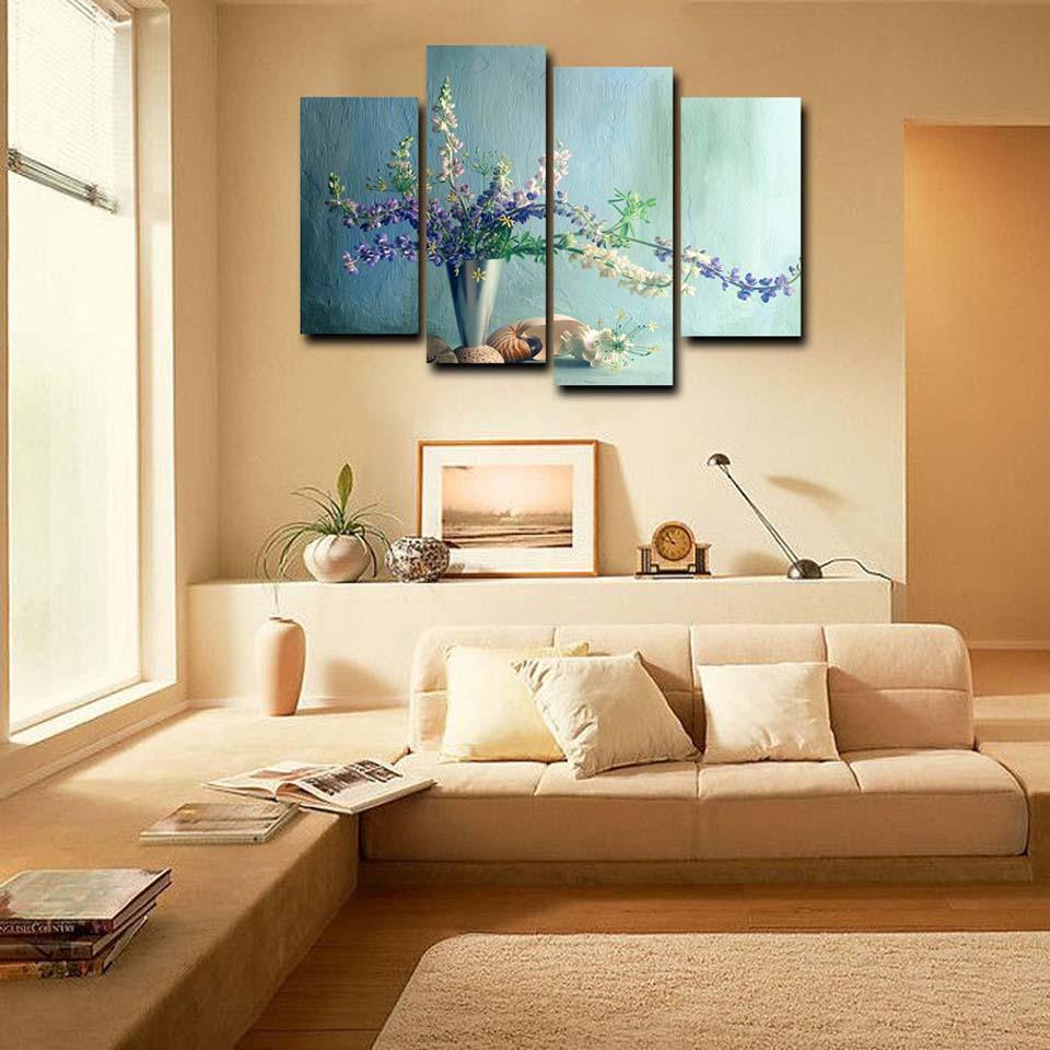 Flower Painting 4 Piece HD Multi Panel Canvas Wall Art Frame-Original Frame