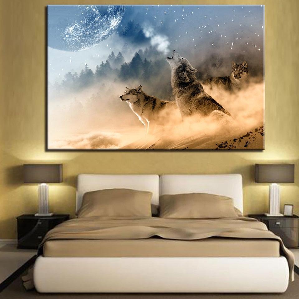 Wolves In Cloud 1 Piece HD Multi Panel Canvas Wall Art Frame-Original Frame