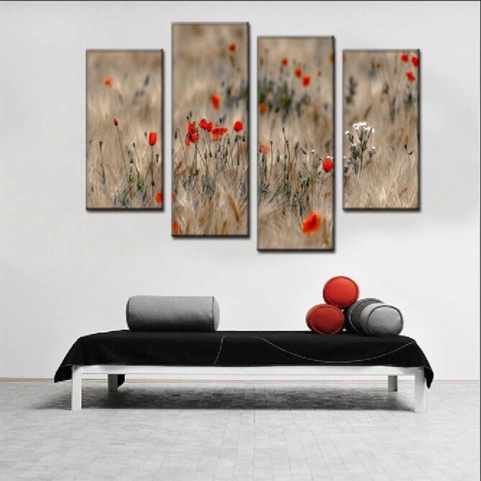 Safflower 4 Piece HD Multi Panel Canvas Wall Art Frame-Original Frame