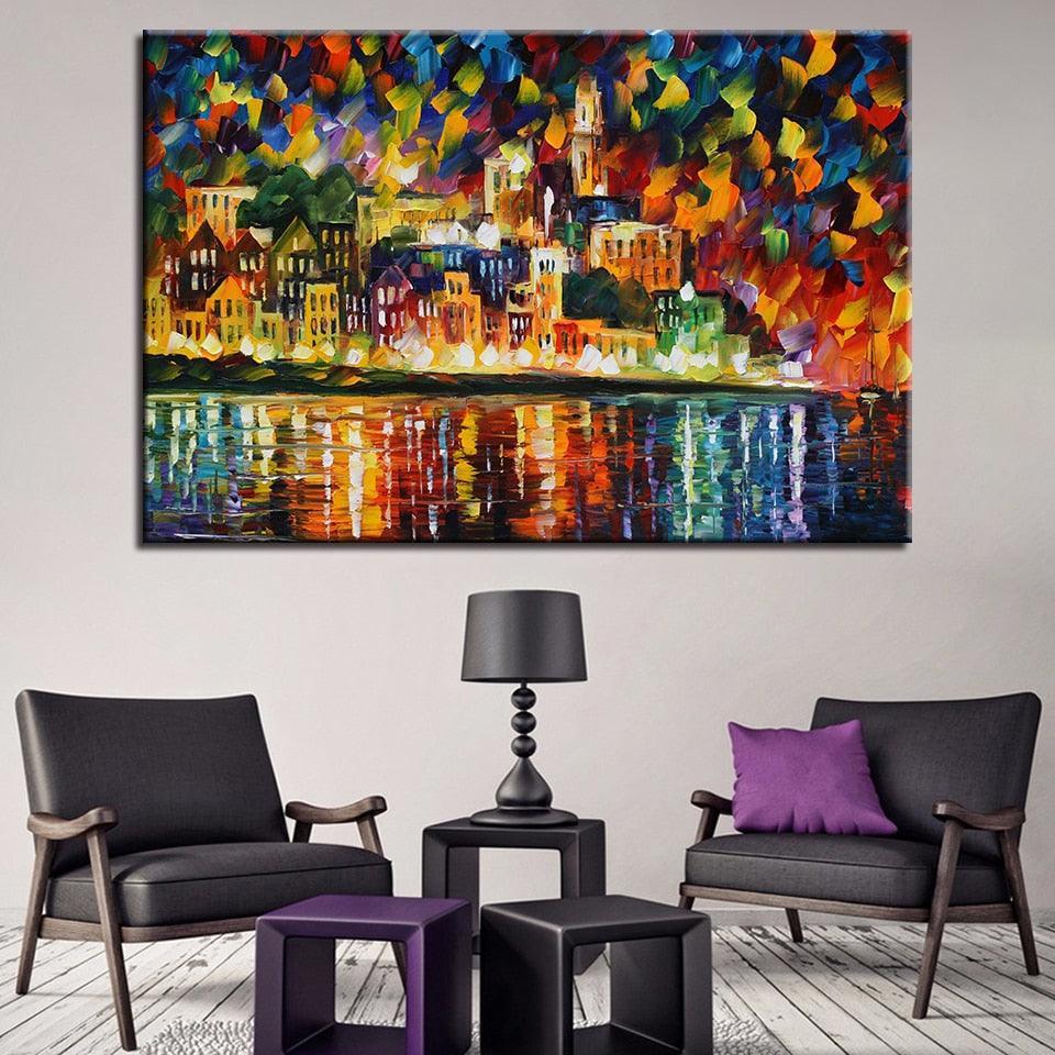 Colorful City View 1 Piece HD Multi Panel Canvas Wall Art Frame-Original Frame