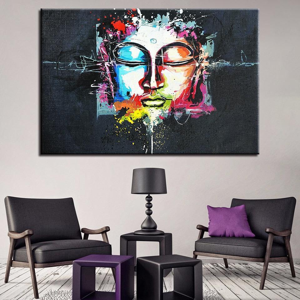 Watercolor Abstract Buddha Face 1 Piece HD Multi Panel Canvas Wall Art Frame-Original Frame