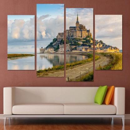 Seaview Castle 4 Piece HD Multi Panel Canvas Wall Art Frame-Original Frame