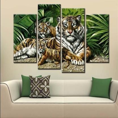 Tigers Family 4 Piece HD Multi Panel Canvas Wall Art Frame-Original Frame