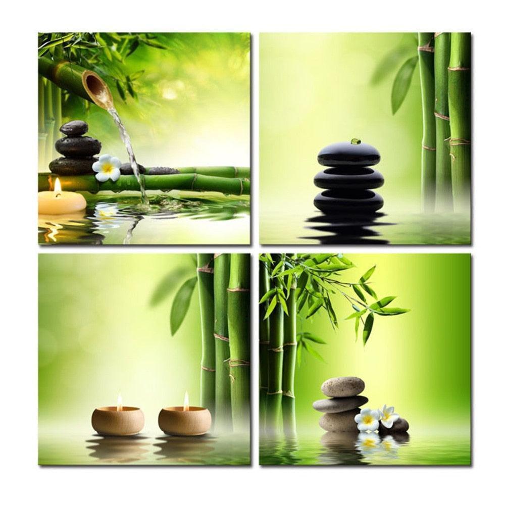 Candles And Bamboo 4 Piece HD Multi Panel Canvas Wall Art Frame-Original Frame