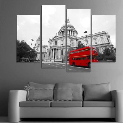 London Red Bus 4 Piece HD Multi Panel Canvas Wall Art Frame-Original Frame